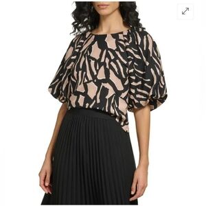 DKNY Print Linen Blend Blouse,  Size L